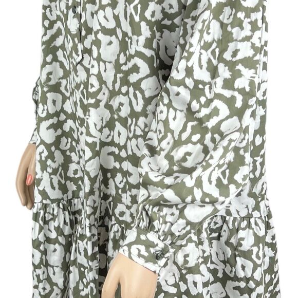 Elizabeth & James Oversize Ruffled Button Front Shirt Dress XS Sage Green Print - Picture 6 of 11